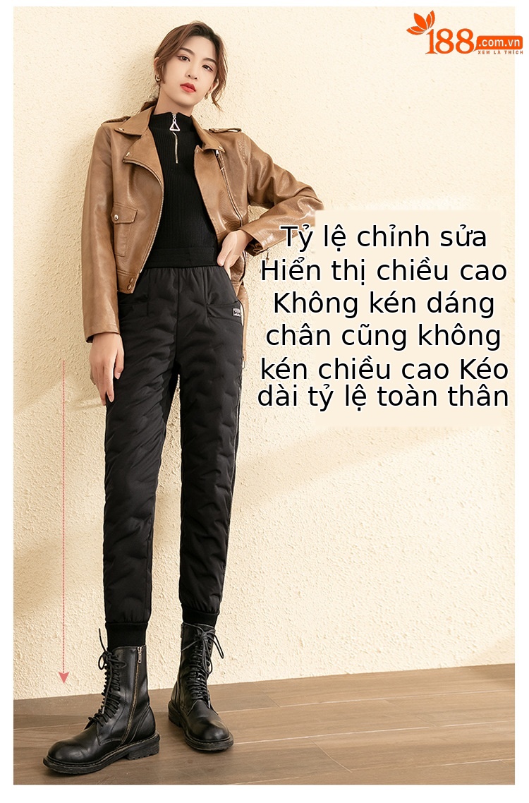 Quần harem nữ cạp cao lót nhung mùa đông ấm áp, dáng suông ống bó chân — Màu đen chi tiết 5
