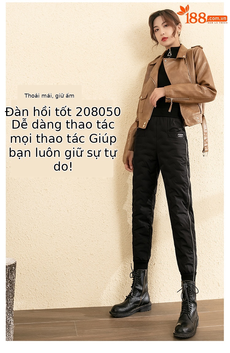 Quần harem nữ cạp cao lót nhung mùa đông ấm áp, dáng suông ống bó chân — Màu đen chi tiết 4