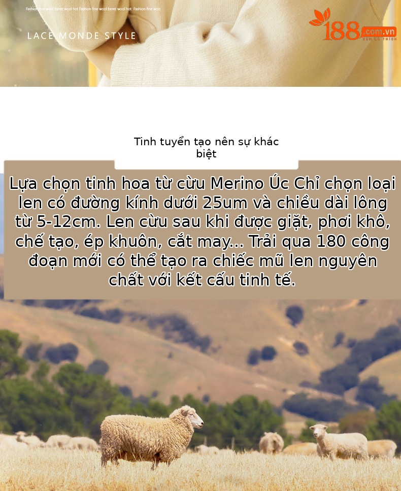Mũ nồi bí ngô len phong cách họa sĩ cho nữ thu đông — Màu khoai môn chi tiết 2