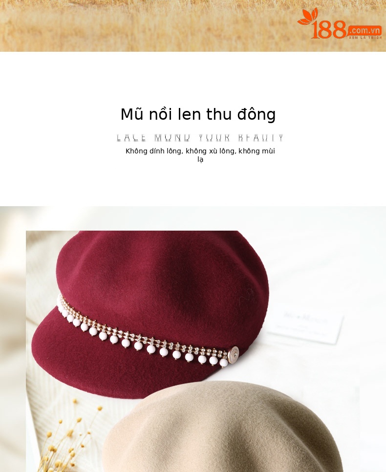 Mũ nồi bí ngô len phong cách họa sĩ cho nữ thu đông — Màu khoai môn chi tiết 3