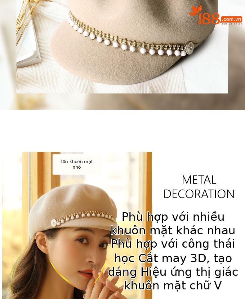 Mũ nồi bí ngô len phong cách họa sĩ cho nữ thu đông — Màu khoai môn chi tiết 4