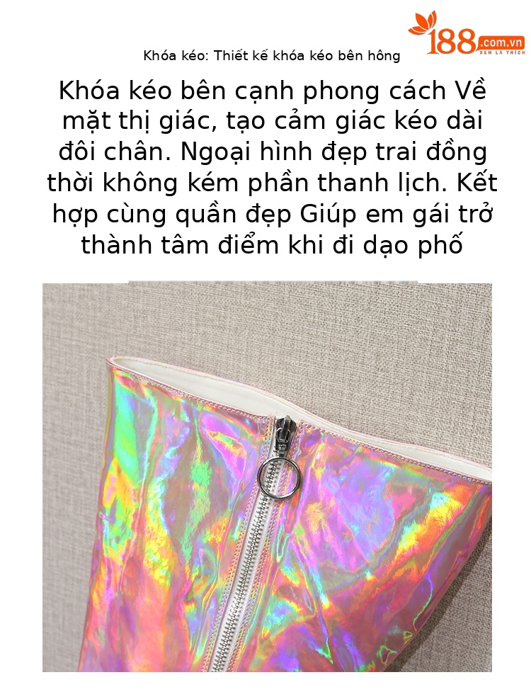 Boot nữ ống dài quá đầu gối gót thép 20 cm, khóa kéo, cỡ lớn 35–50 — Màu hồng chi tiết 4
