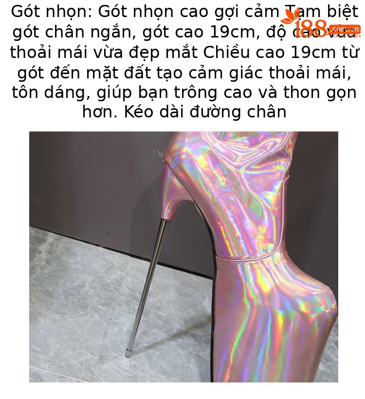 Boot nữ ống dài quá đầu gối gót thép 20 cm, khóa kéo, cỡ lớn 35–50 — Màu hồng chi tiết 5