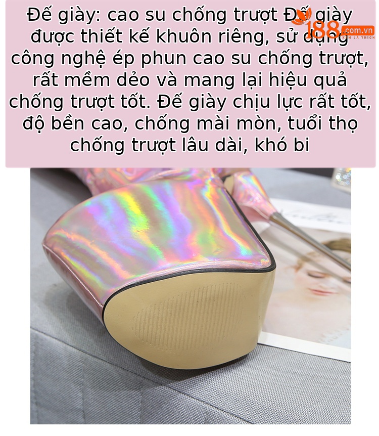 Boot nữ ống dài quá đầu gối gót thép 20 cm, khóa kéo, cỡ lớn 35–50 — Màu hồng chi tiết 6
