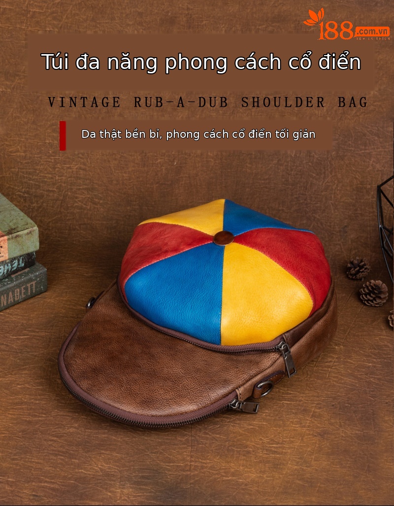 Ba lô da bò cao cấp phong cách thời trang hình mũ — Vàng cổ điển, Nâu đỏ cổ điển, Xám cổ điển, Nâu cổ điển chi tiết 1