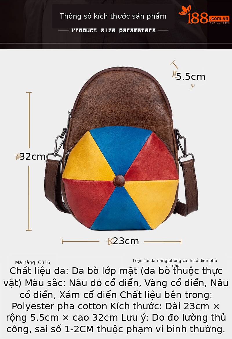 Ba lô da bò cao cấp phong cách thời trang hình mũ — Vàng cổ điển, Nâu đỏ cổ điển, Xám cổ điển, Nâu cổ điển chi tiết 7