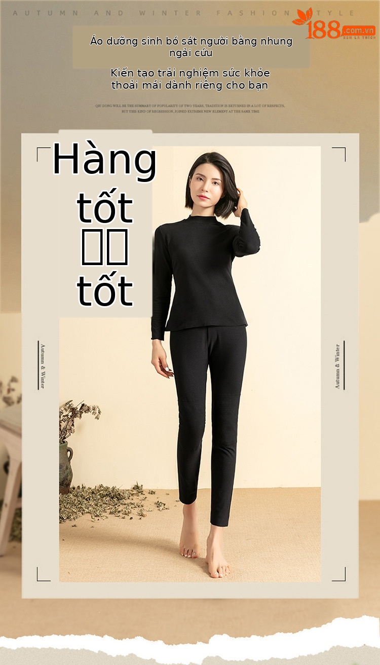 Bộ đồ lót giữ nhiệt nữ liền mạch mùa thu đông — Màu đen chi tiết 1