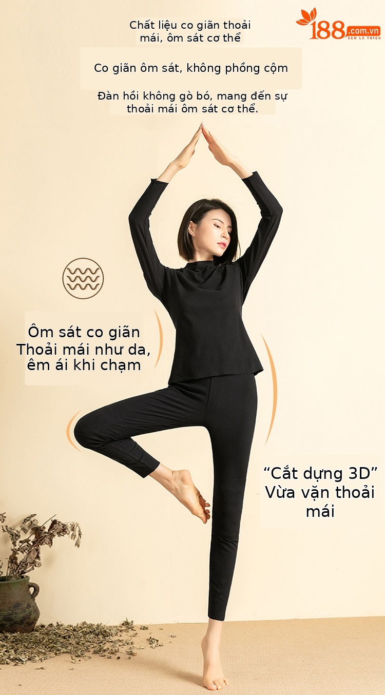 Bộ đồ lót giữ nhiệt nữ liền mạch mùa thu đông — Màu đen chi tiết 10