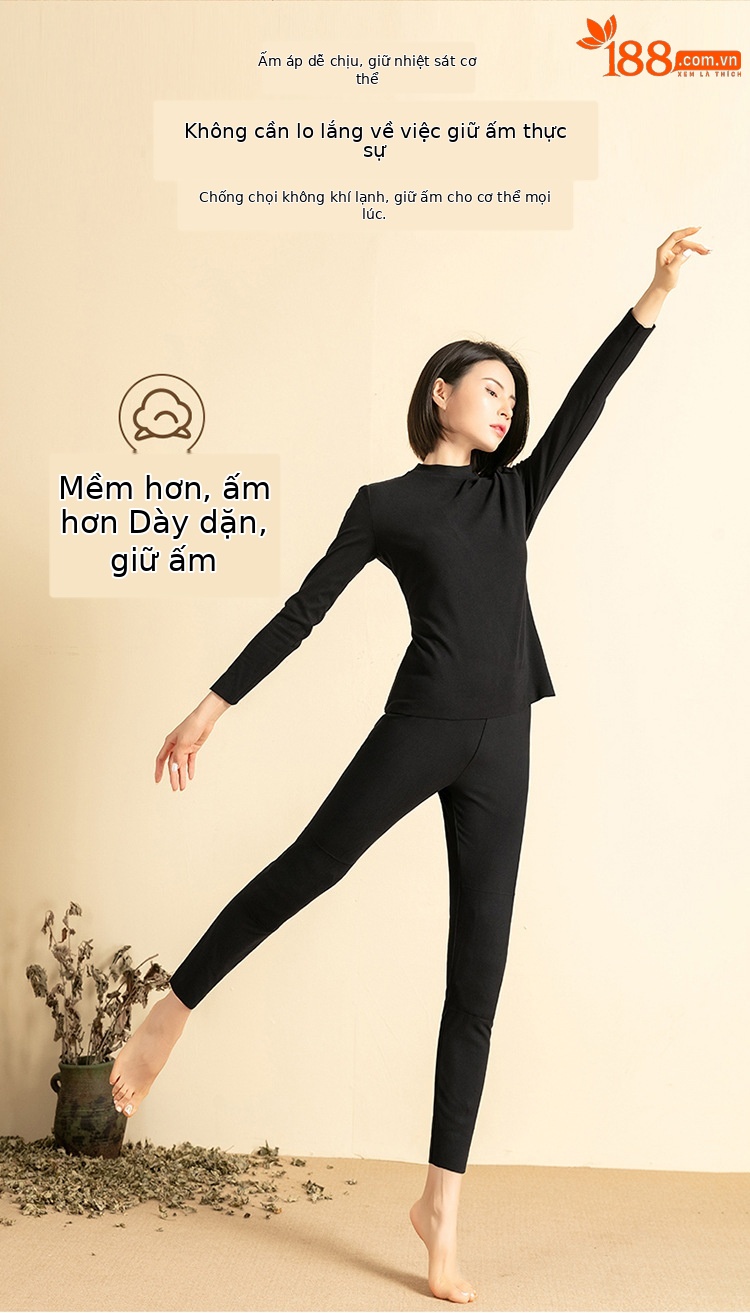 Bộ đồ lót giữ nhiệt nữ liền mạch mùa thu đông — Màu đen chi tiết 11