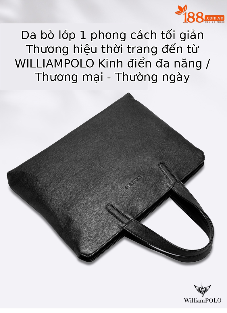 Cặp da nam công sở Emperor Paul da bò thật, đựng laptop 14 inch, tay xách chi tiết 1