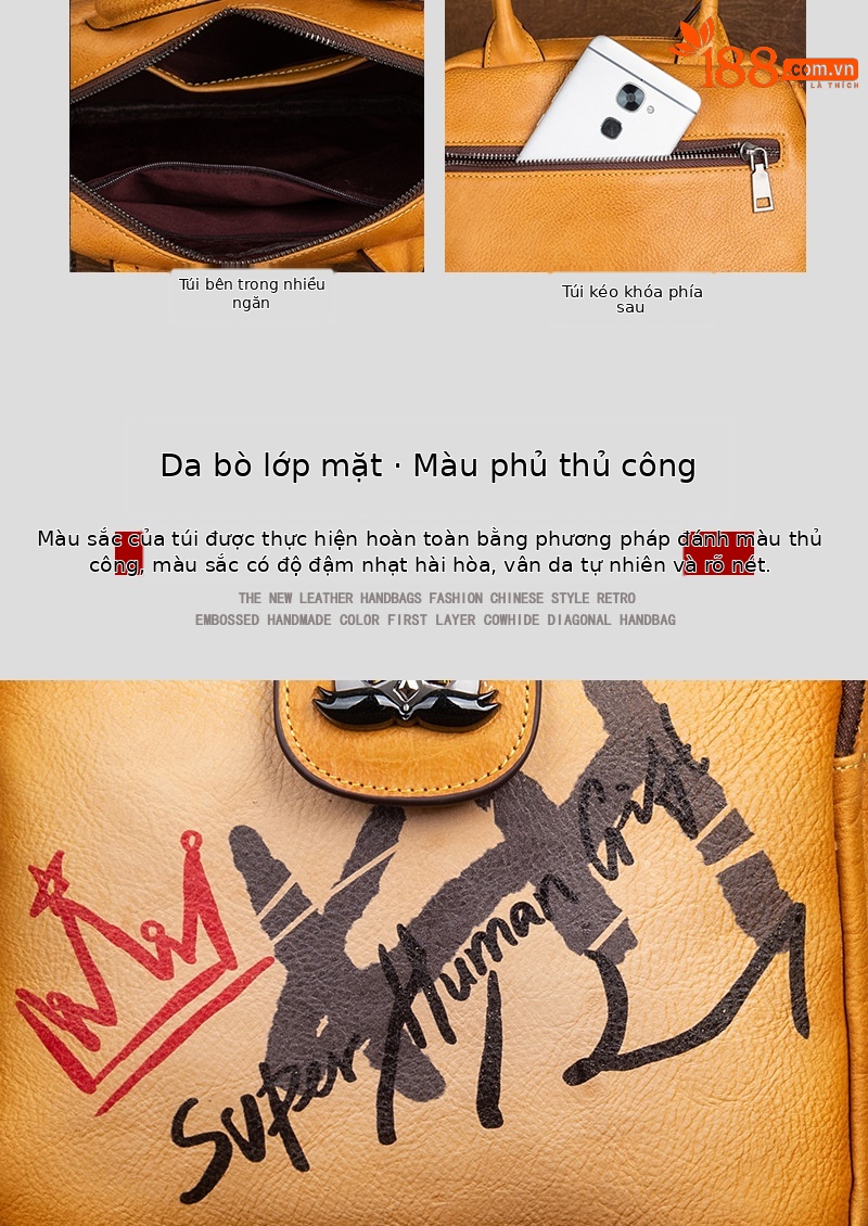 Ba lô da mini nữ phong cách cổ điển da thuộc thực vật — Vàng cổ điển, Nâu cổ điển, Nâu đỏ cổ điển, Xám cổ điển chi tiết 5