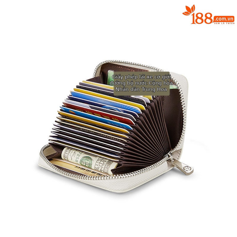 Ví card holder da thật nhiều ngăn đựng thẻ có khóa kéo Emperor Paul