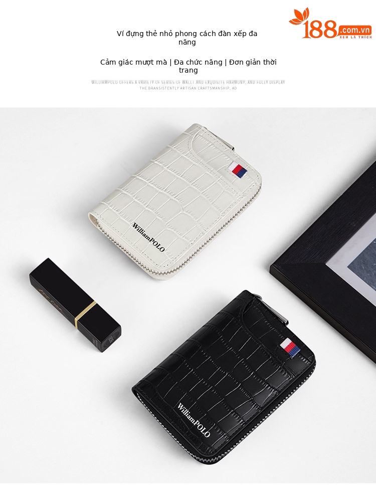 Ví card holder da thật nhiều ngăn đựng thẻ có khóa kéo Emperor Paul chi tiết 1