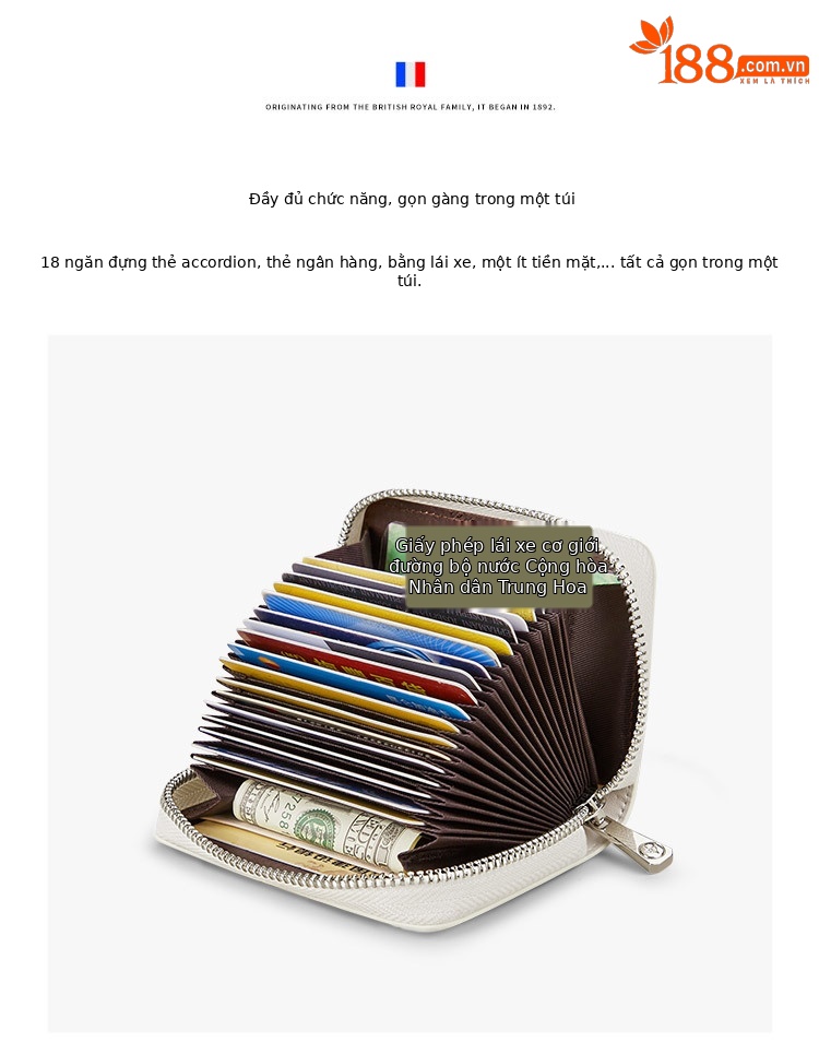 Ví card holder da thật nhiều ngăn đựng thẻ có khóa kéo Emperor Paul chi tiết 2
