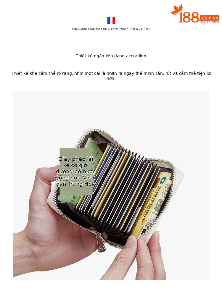 Ví card holder da thật nhiều ngăn đựng thẻ có khóa kéo Emperor Paul chi tiết 6
