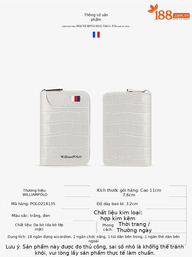 Ví card holder da thật nhiều ngăn đựng thẻ có khóa kéo Emperor Paul chi tiết 7