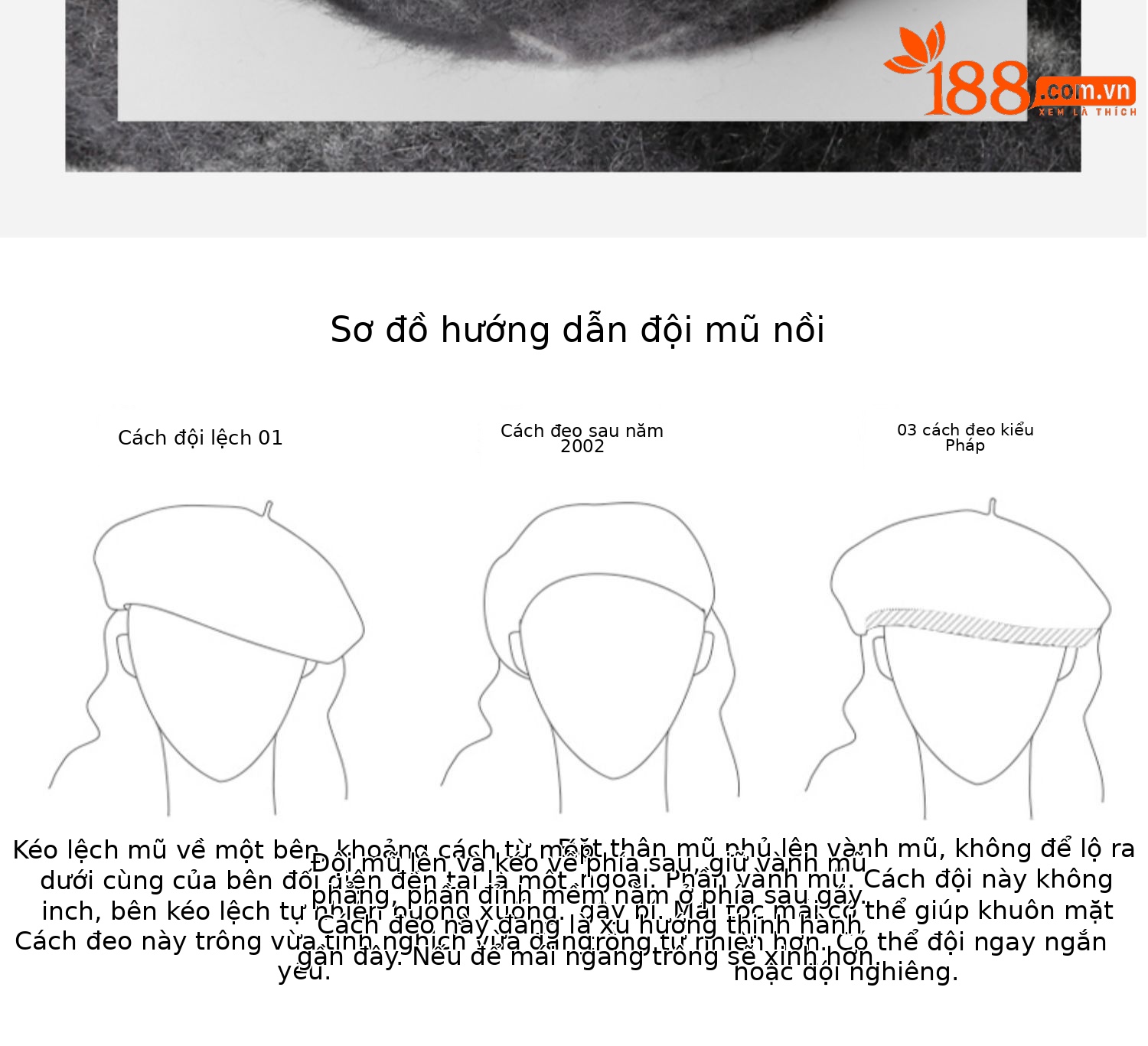 Mũ nồi beret nữ thu đông phong cách bí ngô phồng, giữ ấm tai, lông thỏ mềm mại — Màu đen chi tiết 20