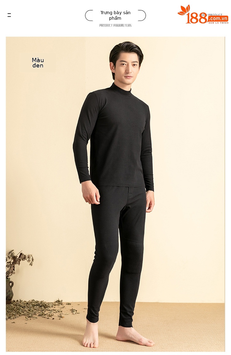 Bộ đồ lót giữ nhiệt nam lót nhung lông cừu dày ấm — Xám đậm chi tiết 12