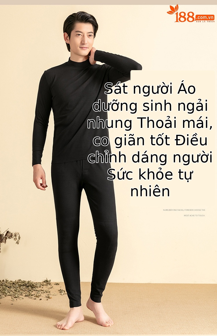 Bộ đồ lót giữ nhiệt nam lót nhung lông cừu dày ấm — Xám đậm chi tiết 8