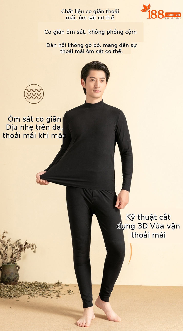 Bộ đồ lót giữ nhiệt nam lót nhung lông cừu dày ấm — Xám đậm chi tiết 10