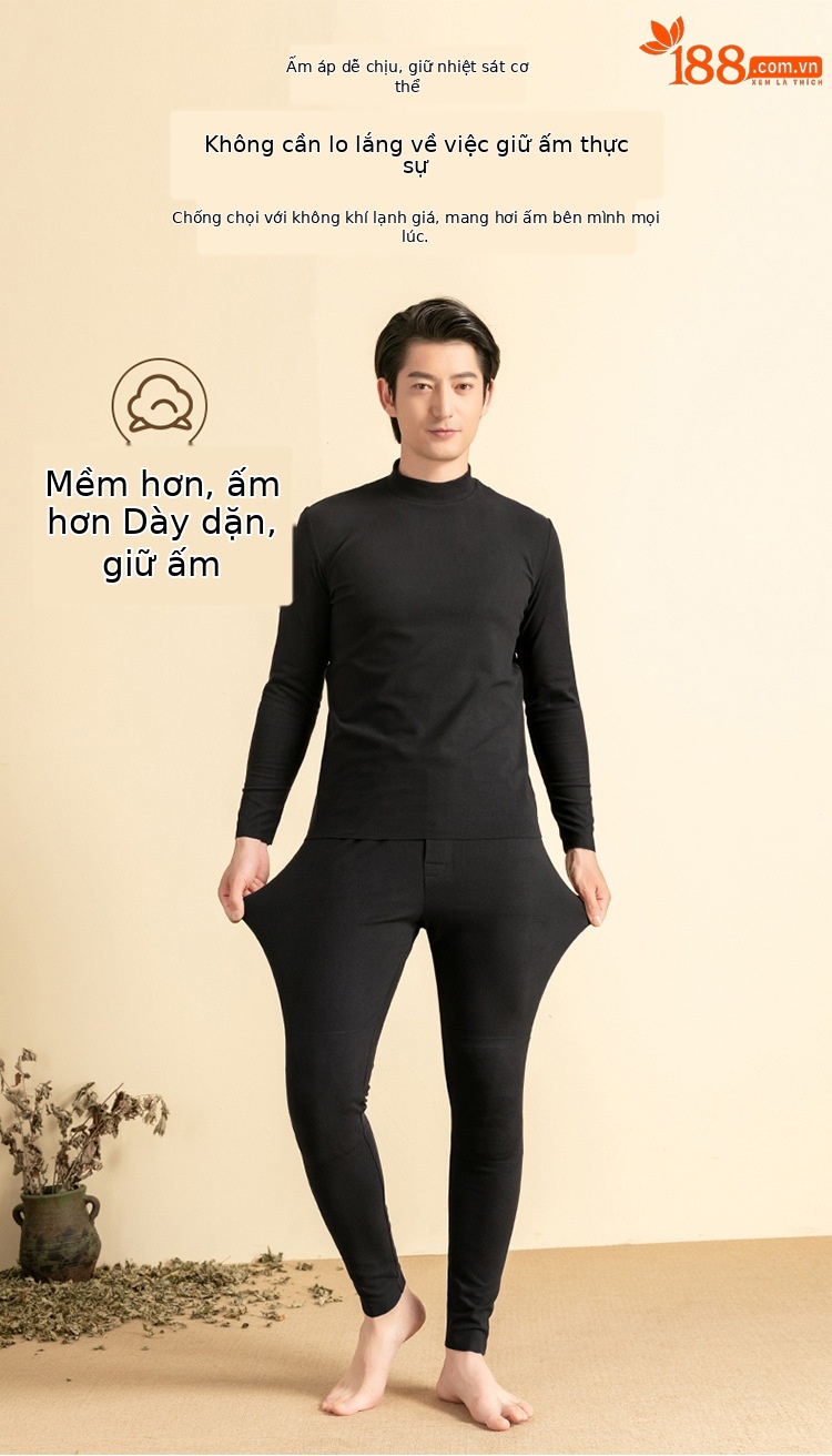 Bộ đồ lót giữ nhiệt nam lót nhung lông cừu dày ấm — Xám đậm chi tiết 11