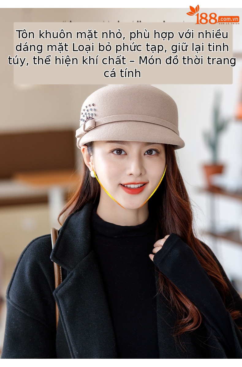 Mũ beret len nữ mùa thu đông phong cách Anh, nỉ len giản dị, đa năng thời trang, ôm mặt — Màu đen chi tiết 8
