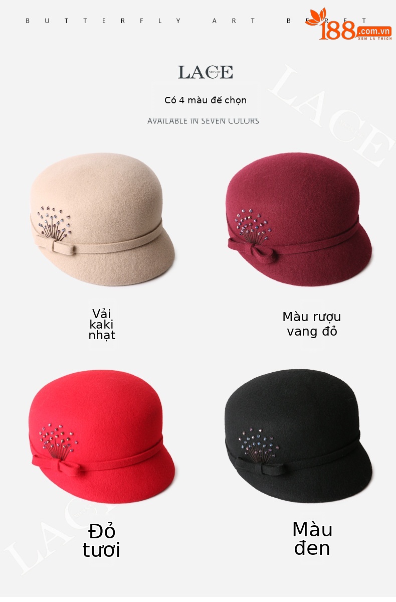 Mũ beret len nữ mùa thu đông phong cách Anh, nỉ len giản dị, đa năng thời trang, ôm mặt — Màu đen chi tiết 2