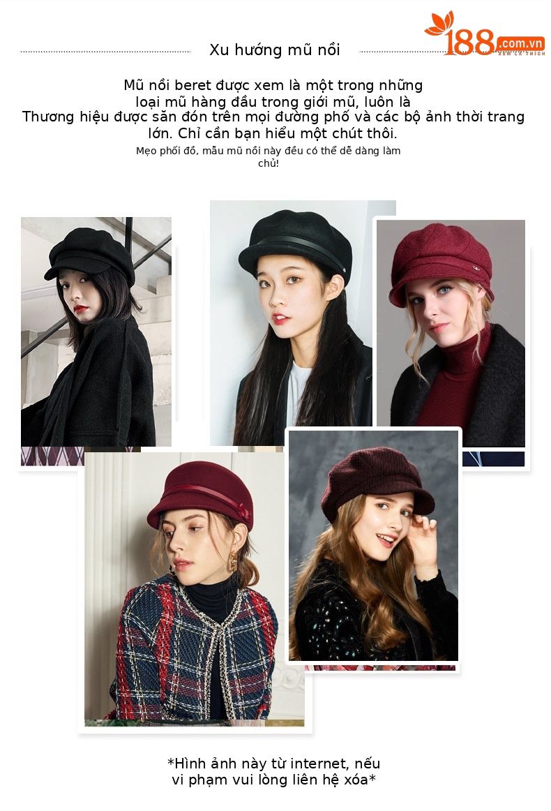 Mũ beret len nữ mùa thu đông phong cách Anh, nỉ len giản dị, đa năng thời trang, ôm mặt — Màu đen chi tiết 4