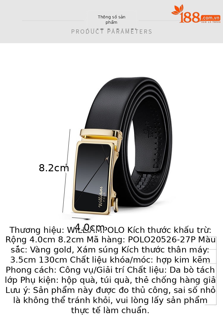 Thắt lưng da bò nam khóa tự động Emperor Paul – dây da bò thật, phong cách công sở — 120cm, 130cm, 110cm, 125cm chi tiết 10