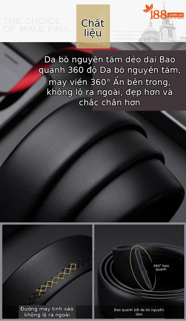 Thắt lưng da bò nam khóa tự động Emperor Paul – dây da bò thật, phong cách công sở — 120cm, 130cm, 110cm, 125cm chi tiết 8