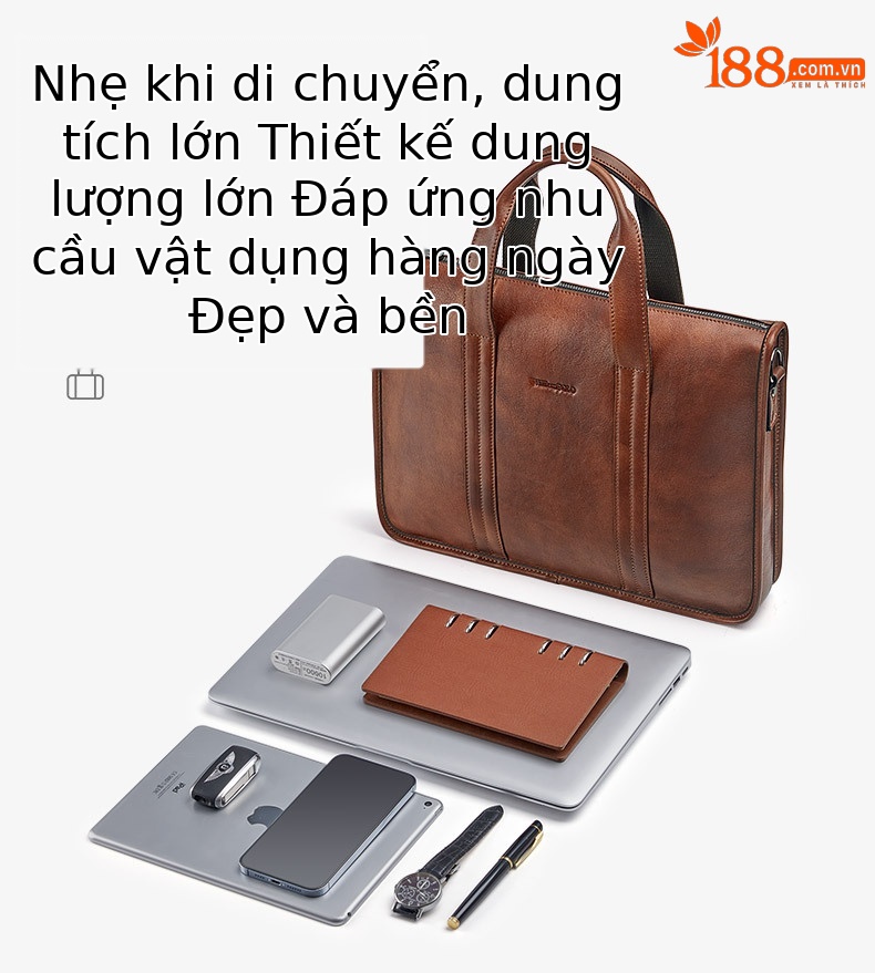Cặp da nam công sở Hoàng Đế Paul đựng laptop 14 inch nhiều ngăn — Màu nâu, Màu cà phê đậm chi tiết 3