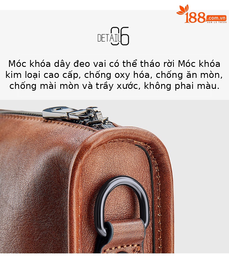 Cặp da nam công sở Hoàng Đế Paul đựng laptop 14 inch nhiều ngăn — Màu nâu, Màu cà phê đậm chi tiết 10