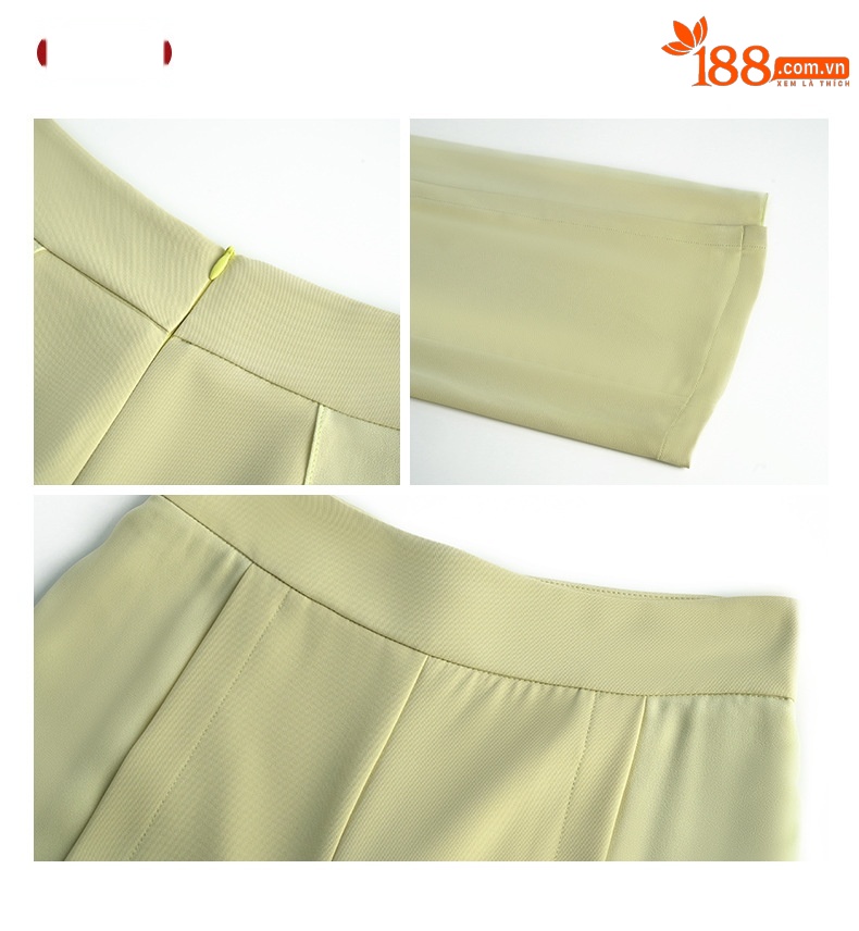 Bộ vest nữ công sở áo blazer phối quần ống rộng hai món — Màu vàng chi tiết 4