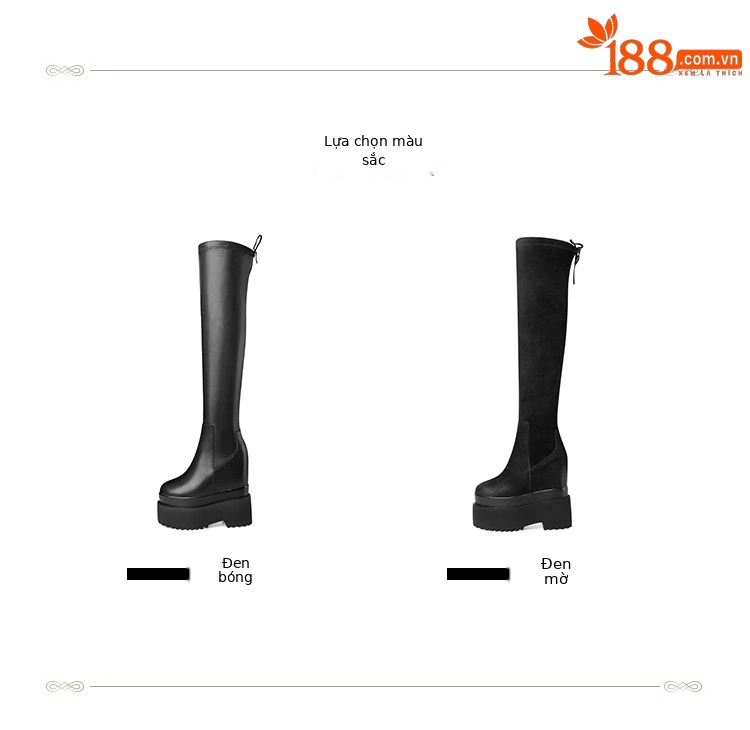 Boot nữ cổ cao quá gối đế dày gót bánh xốp 16 cm — Màu đen lót nhung mờ chi tiết 2