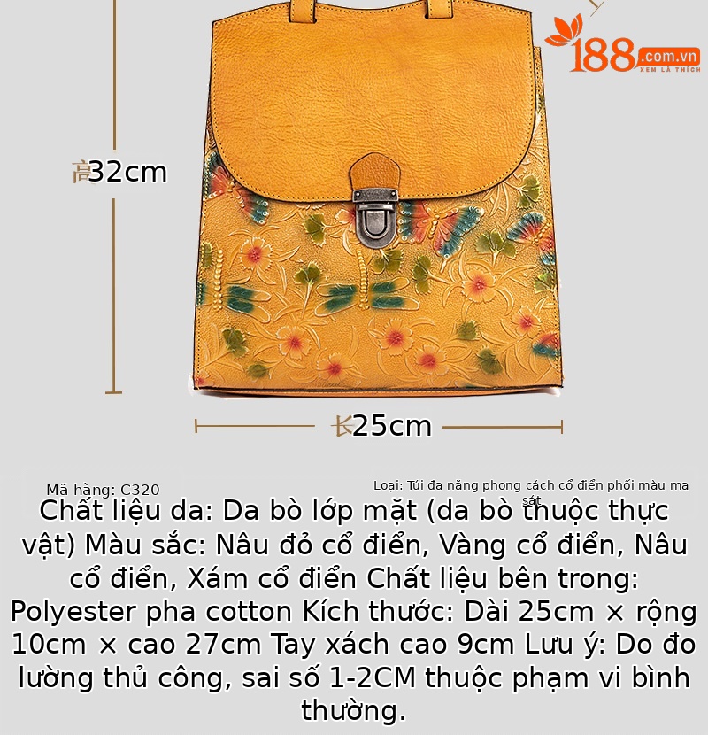 Ba lô da bò đa năng phong cách cổ điển, túi da thuộc thực vật — Nâu cổ điển, Nâu đỏ cổ điển, Xám cổ điển, Vàng cổ điển chi tiết 6