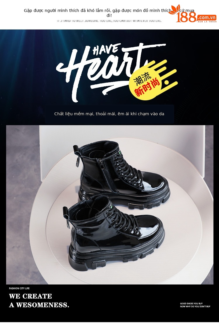 Boot nữ da sáng chế đế dày ống ngắn phong cách Anh — Màu đen chi tiết 3