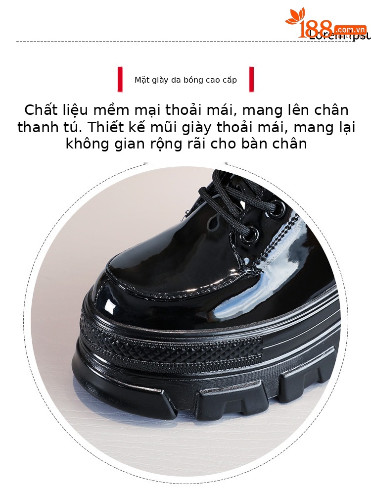 Boot nữ da sáng chế đế dày ống ngắn phong cách Anh — Màu đen chi tiết 6