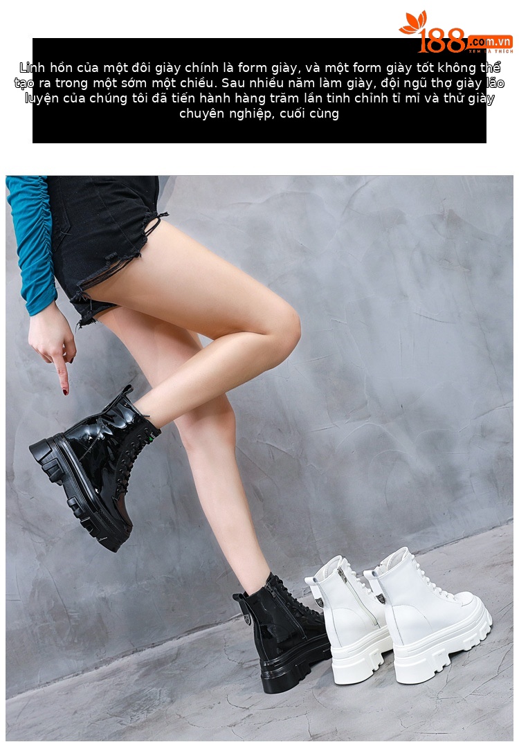 Boot nữ da sáng chế đế dày ống ngắn phong cách Anh — Màu đen chi tiết 9