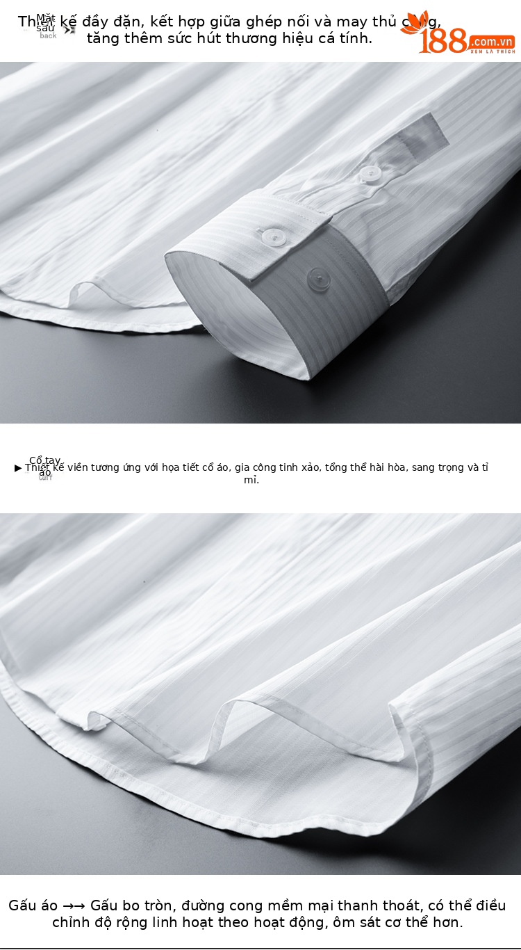 Áo sơ mi nam dài tay sọc Jacquard cổ nhọn dáng ôm — Màu trắng chi tiết 9