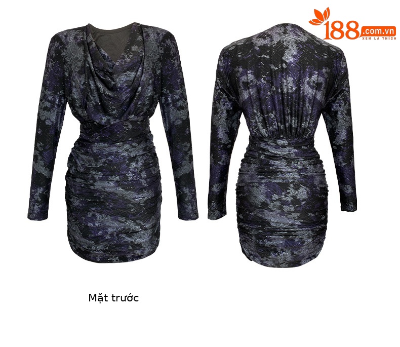 Đầm ôm body nữ cổ cọc Jacquard thêu hoa nhũ — Màu tím đen chi tiết 3
