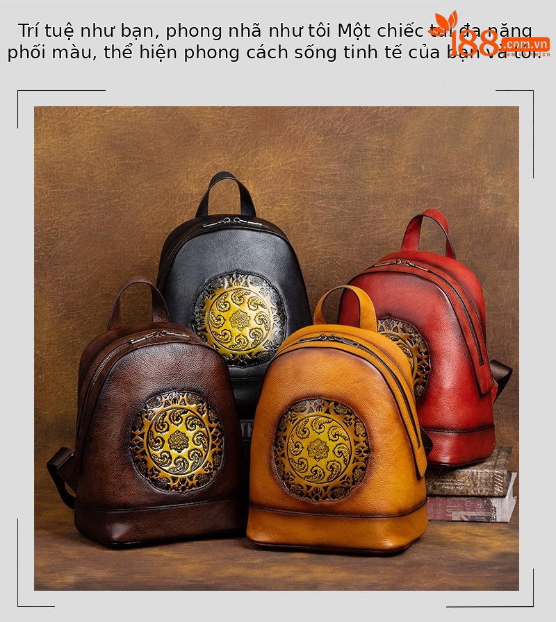 Ba lô da bò thật phong cách cổ điển Trung Hoa, dung tích lớn — Nâu cổ điển, Xám cổ điển, Đỏ cổ điển chi tiết 3
