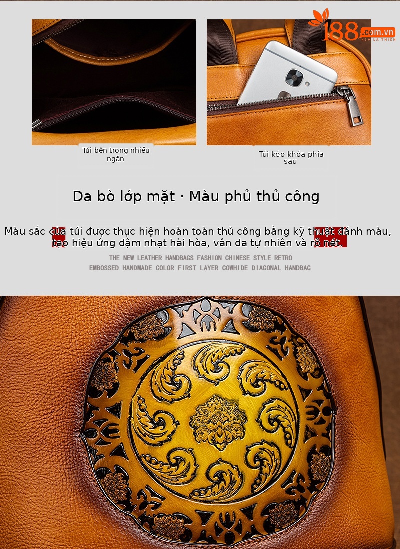 Ba lô da bò thật phong cách cổ điển Trung Hoa, dung tích lớn — Nâu cổ điển, Xám cổ điển, Đỏ cổ điển chi tiết 5
