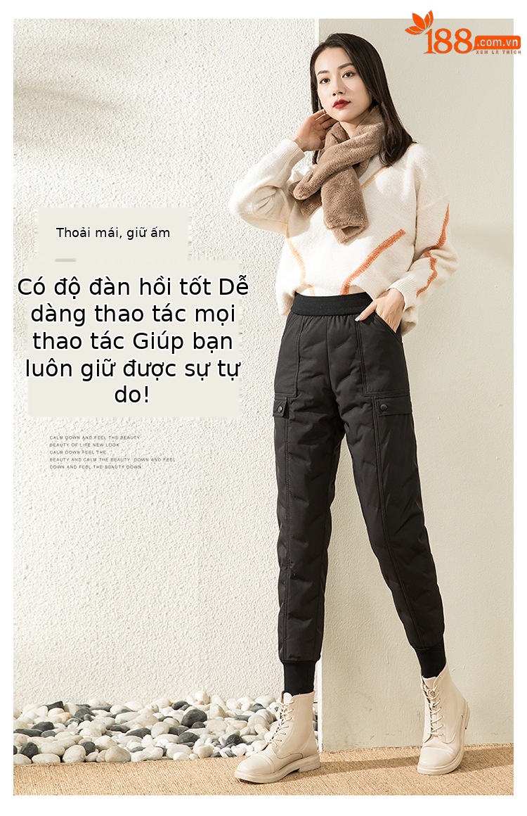 Quần lông vũ nữ cạp cao thời trang mùa đông, lót nhung dày dặn, form ống rộng giữ ấm — Màu đen chi tiết 6
