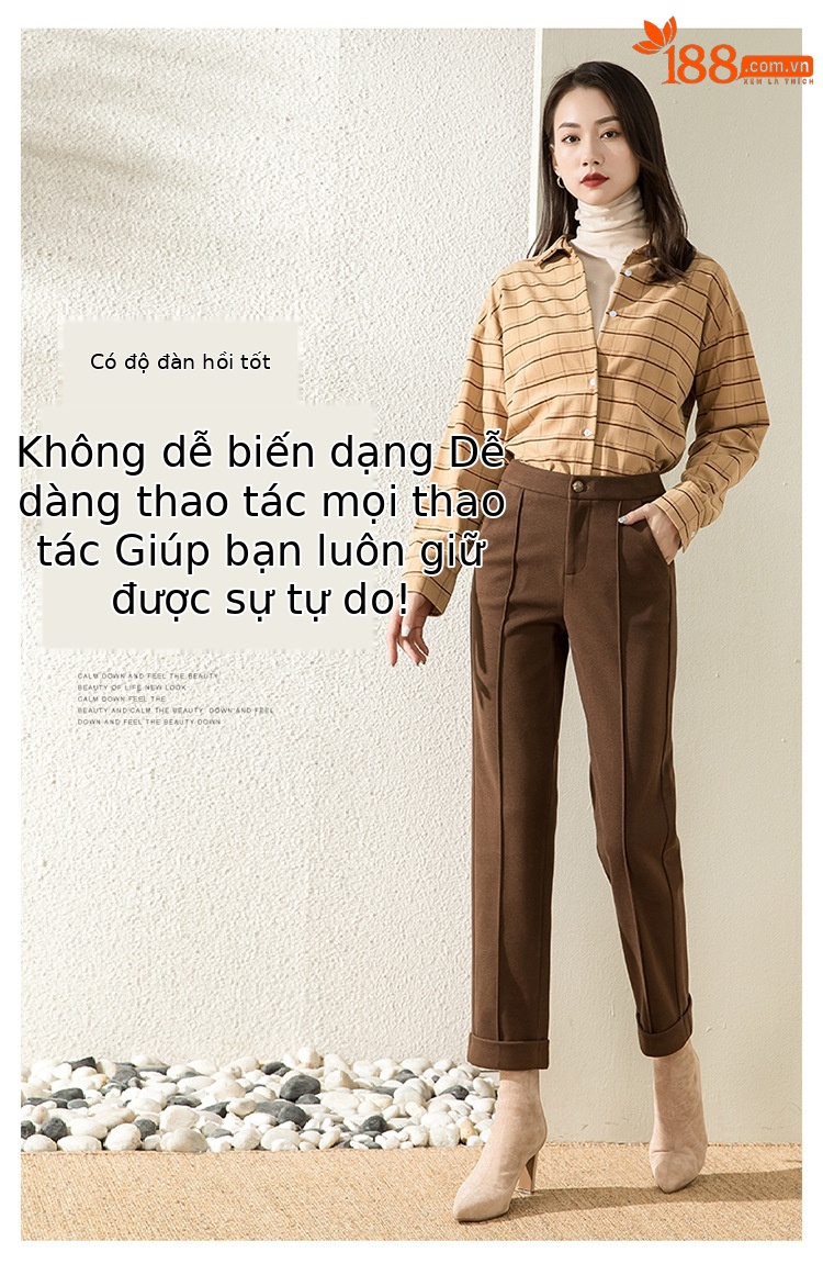 Quần len ống đứng nữ cạp cao dáng suông — Màu đen chi tiết 3