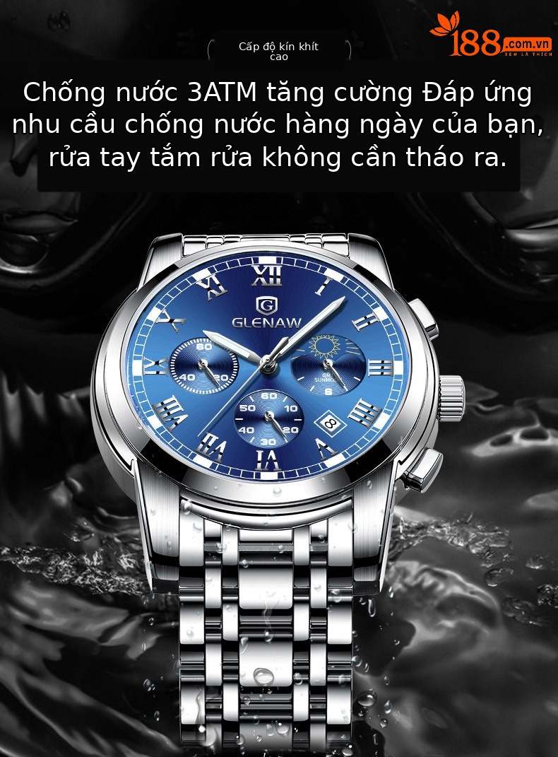 Đồng hồ nam thể thao đa chức năng Fah Glenn chống nước dạ quang dây thép chi tiết 9