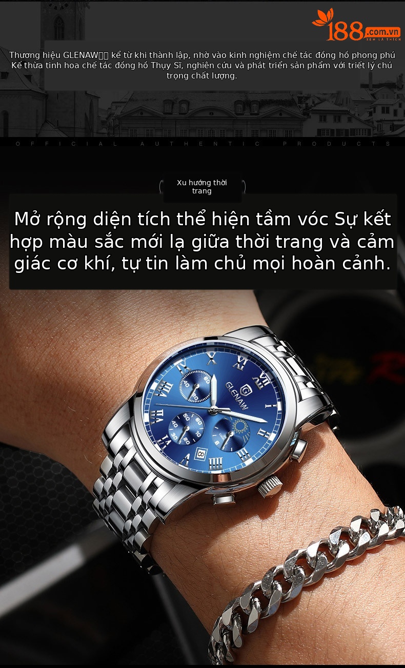 Đồng hồ nam thể thao đa chức năng Fah Glenn chống nước dạ quang dây thép chi tiết 7