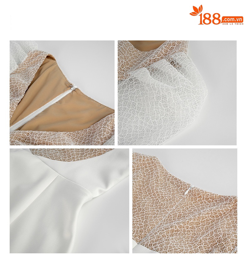 Đầm chữ A satin tay phồng cổ V thắt eo — Màu hồng chi tiết 3
