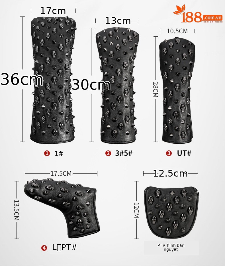 Vỏ đầu gậy Golf PGM chống thấm nước, đa năng, bảo vệ đầu gậy — GT035-Bao thanh gỗ số 1 màu đen, GT035-Bộ thanh đẩy hình bán nguyệt màu đen, GT035-Bộ cột gỗ số 3/Số 5 màu trắng, GT035-Bộ thanh đẩy hình bán nguyệt màu trắng chi tiết 4