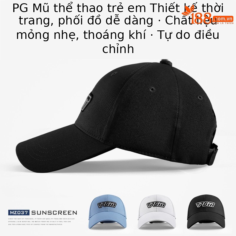 Mũ chống nắng trẻ em PGM vành rộng 19cm dây thun co giãn — MZ037 màu trắng, MZ037 màu đen, MZ037 màu xanh lam