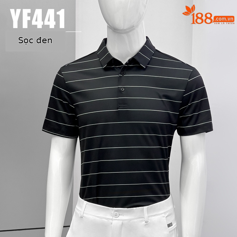 Áo thun golf nam ngắn tay vải polyester co giãn nhanh khô — Thanh lý-dải màu đen, Áo tay ngắn màu cam thông quan, Thanh lý-màu xanh kim cương in tay ngắn, YF441-màu đỏ